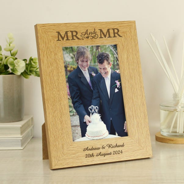 Personalised Mr and Mr Oak Finish Photo Frame image 1 of 4