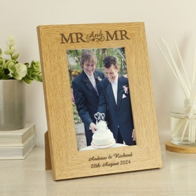 Personalised Mr and Mr Oak Finish Photo Frame