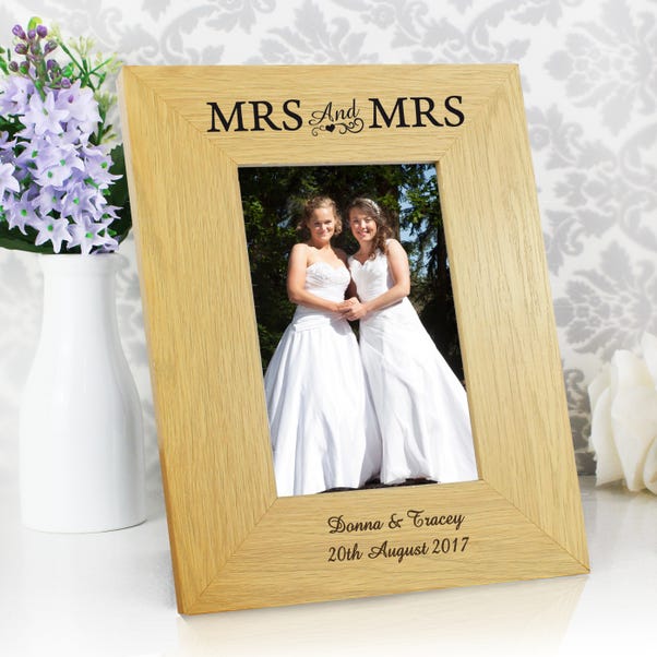 Personalised Mrs and Mrs Oak Finish Photo Frame image 1 of 5