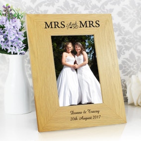 Personalised Mrs and Mrs Oak Finish Photo Frame