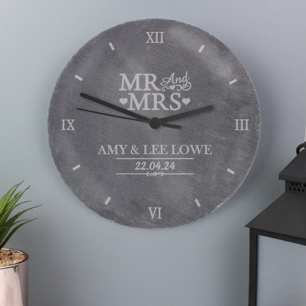 Personalised Mr and Mrs Slate Clock image 1 of 4