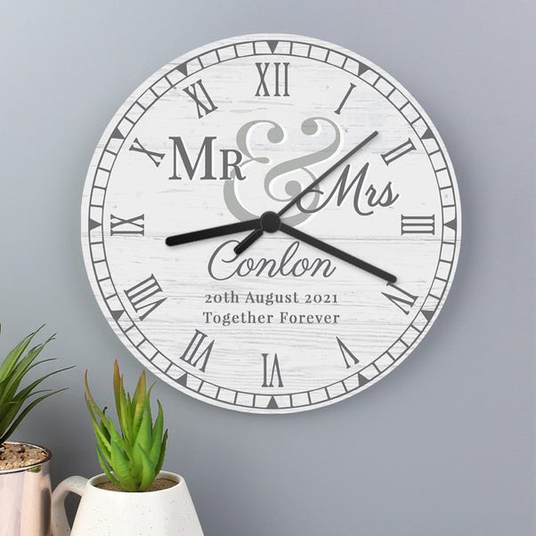 Personalised Mr and Mrs Wooden Clock image 1 of 3