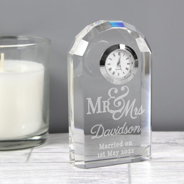 Personalised Mr and Mrs Crystal Clock image 1 of 4