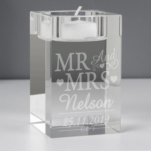 Personalised Mr and Mrs Glass Tealight Holder image 1 of 3
