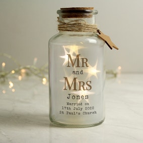 Personalised Mr and Mrs Glass LED Jar