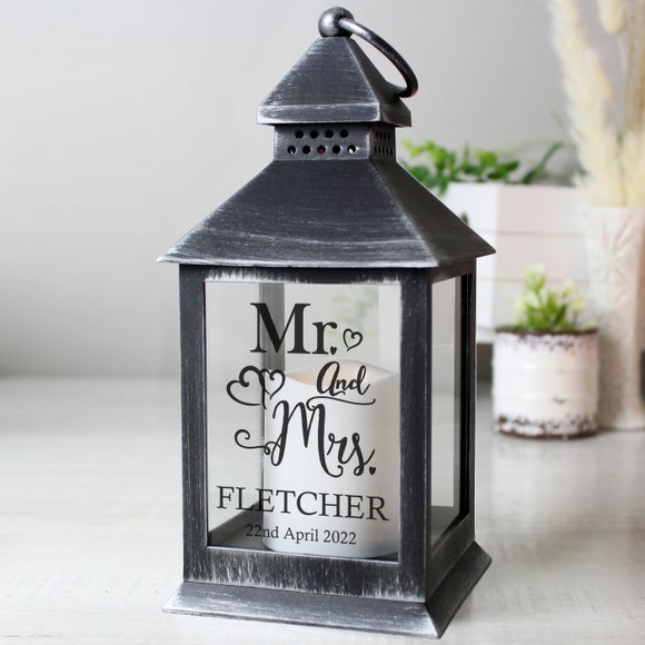 Click to view product details and reviews for Personalised Mr And Mrs Rustic Black Lantern.