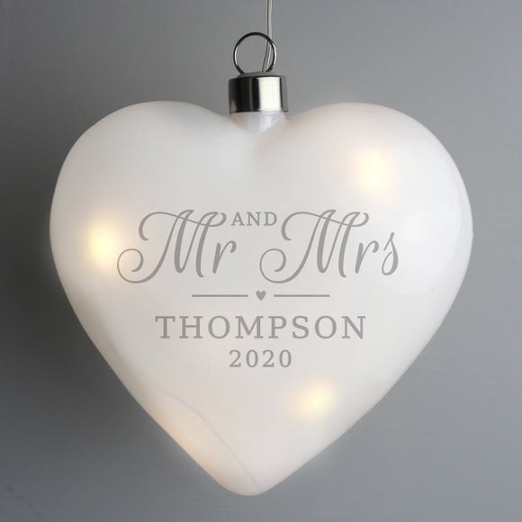 Click to view product details and reviews for Personalised Mr And Mrs Led Hanging Glass Heart.