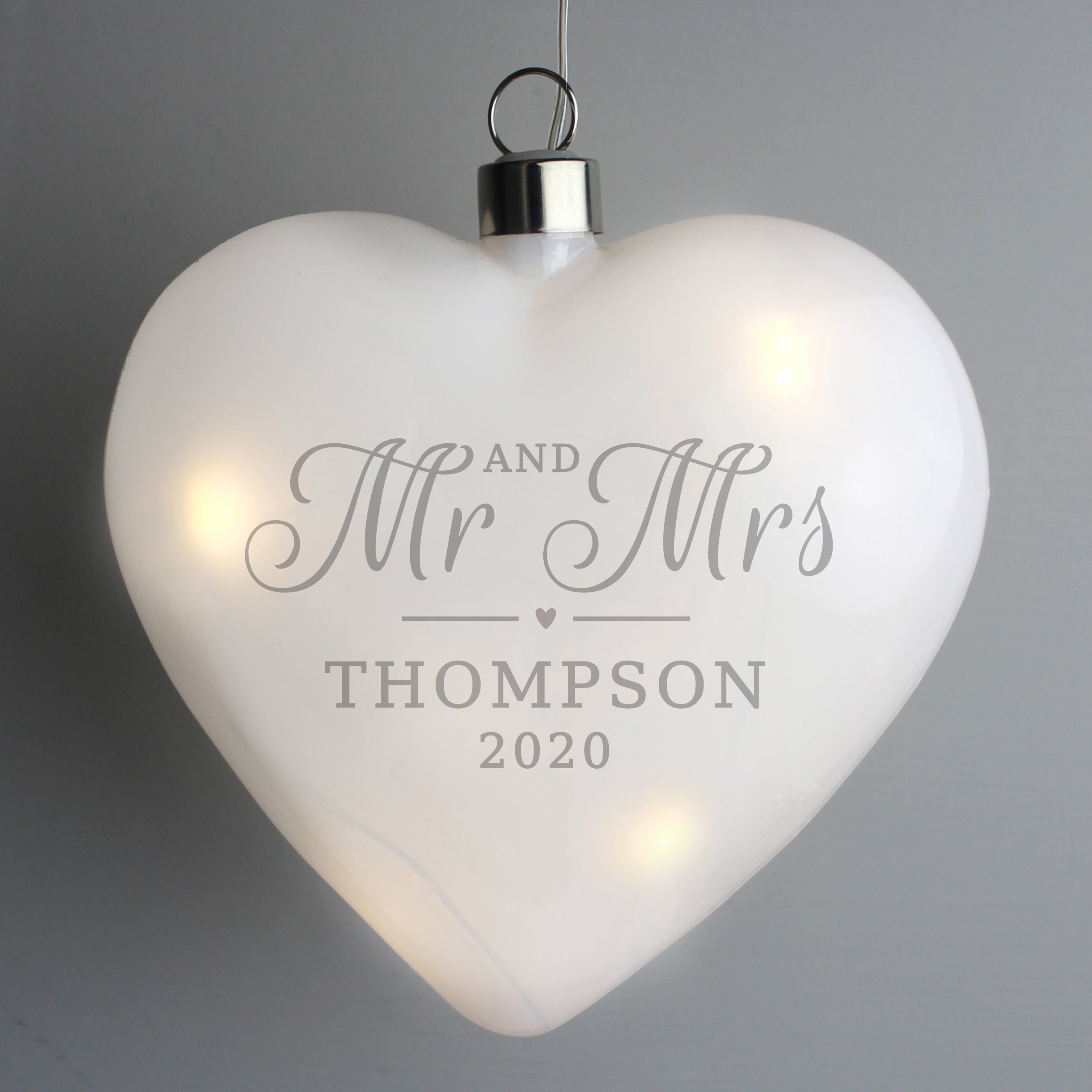 Personalised Mr and Mrs LED Hanging Glass Heart