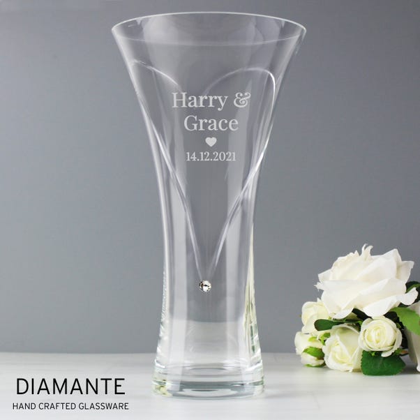 Personalised Mr and Mrs Large Hand Cut Diamante Heart Vase image 1 of 4