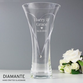 Personalised Mr and Mrs Large Hand Cut Diamante Heart Vase