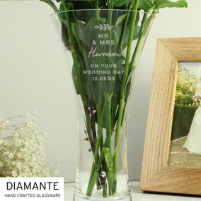 Personalised Botanical Hand Cut Diamante Heart Vase