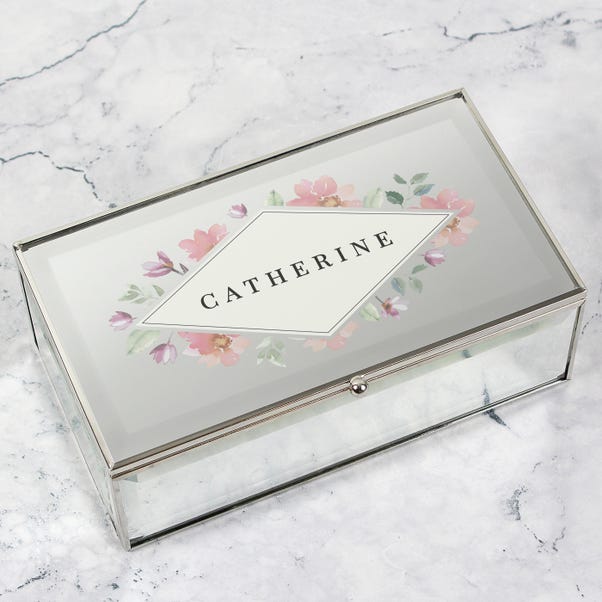 Personalised Floral Watercolour Mirrored Jewellery Box image 1 of 5