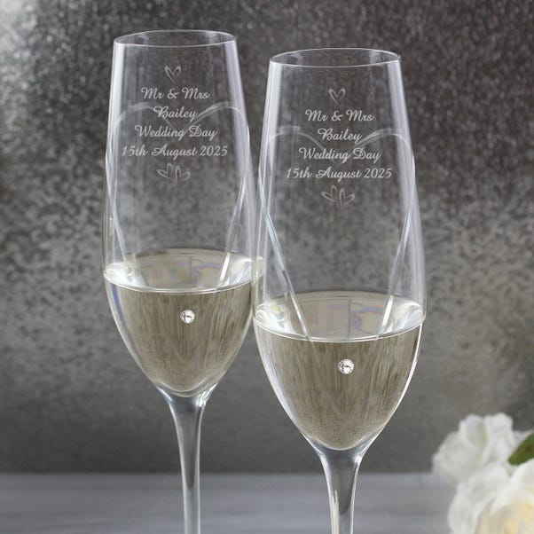 Personalised Hand Cut Little Hearts Pair of Flutes with Gift Box image 1 of 4