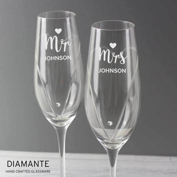 Personalised Hand Cut Mr and Mrs Pair of Flutes in Gift Box image 1 of 5
