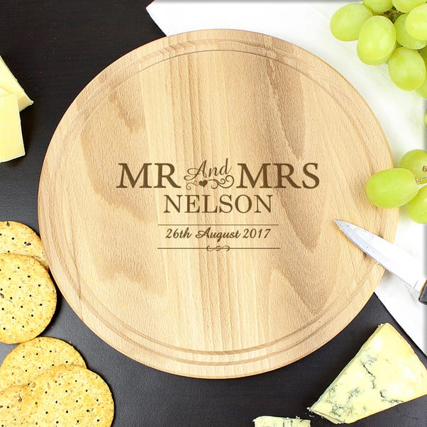Personalised Mr and Mrs Round Chopping Board image 1 of 6