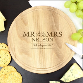 Personalised Mr and Mrs Round Chopping Board