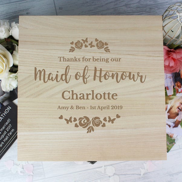Personalised Any Role Floral Watercolour Wedding Large Wooden Keepsake Box image 1 of 8