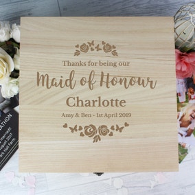 Personalised Any Role Floral Watercolour Wedding Large Wooden Keepsake Box