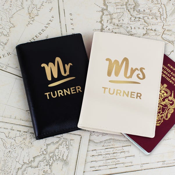 Personalised Set of 2 Mr and Mrs Leather Passport Holders image 1 of 3