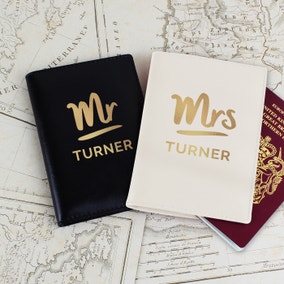 Personalised Set of 2 Mr and Mrs Leather Passport Holders