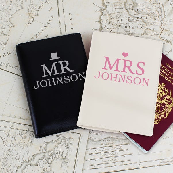 Personalised Set of 2 Mr and Mrs Leather Passport Holders image 1 of 5