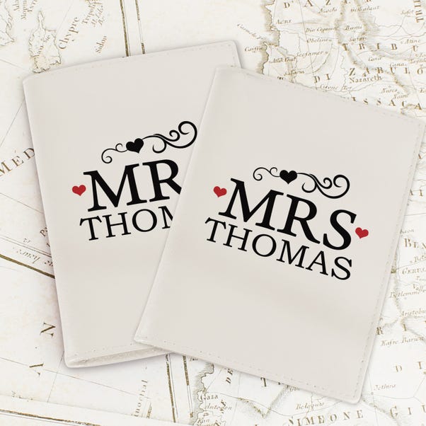 Personalised Mr and Mrs Cream Leather Passport Holders image 1 of 5