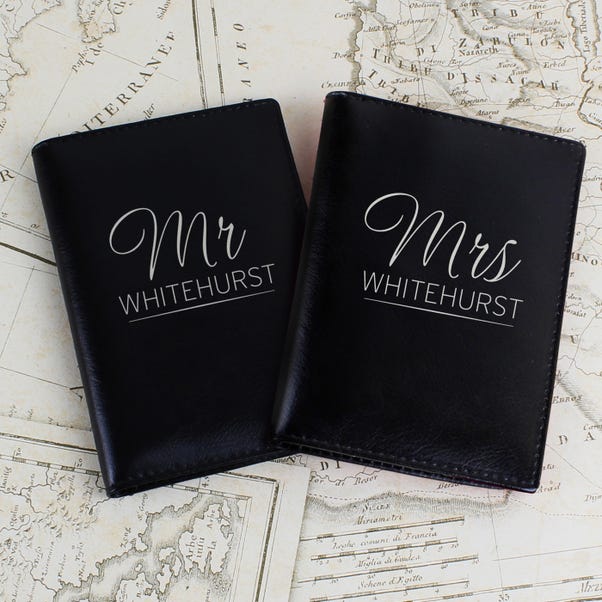 Personalised Mr and Mrs Black Leather Passport Holders image 1 of 3