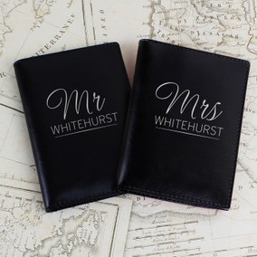 Personalised Mr and Mrs Black Leather Passport Holders