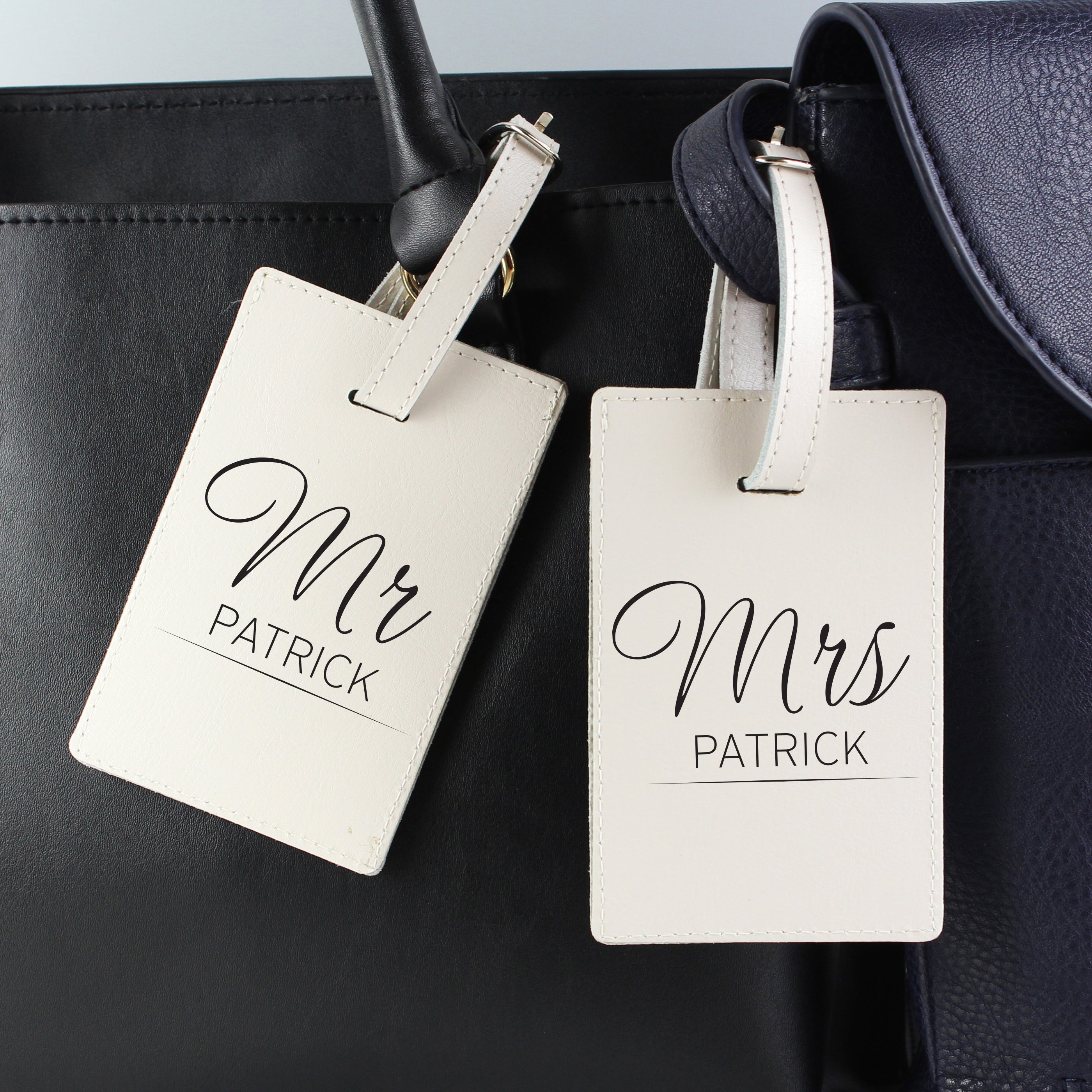 Personalised Couples Classic Cream Leather Luggage Tags