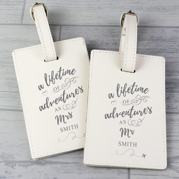 Personalised Lifetime of Adventures Couples Leather Luggage Tags image 1 of 4