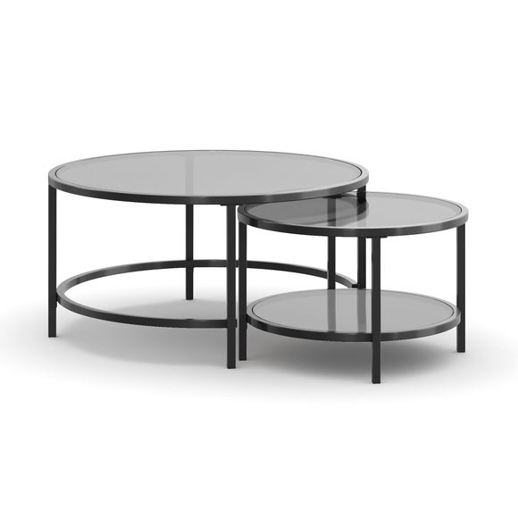 Return Sofia Glass Coffee Nest of Tables, Smoked Glass Black Dunelm