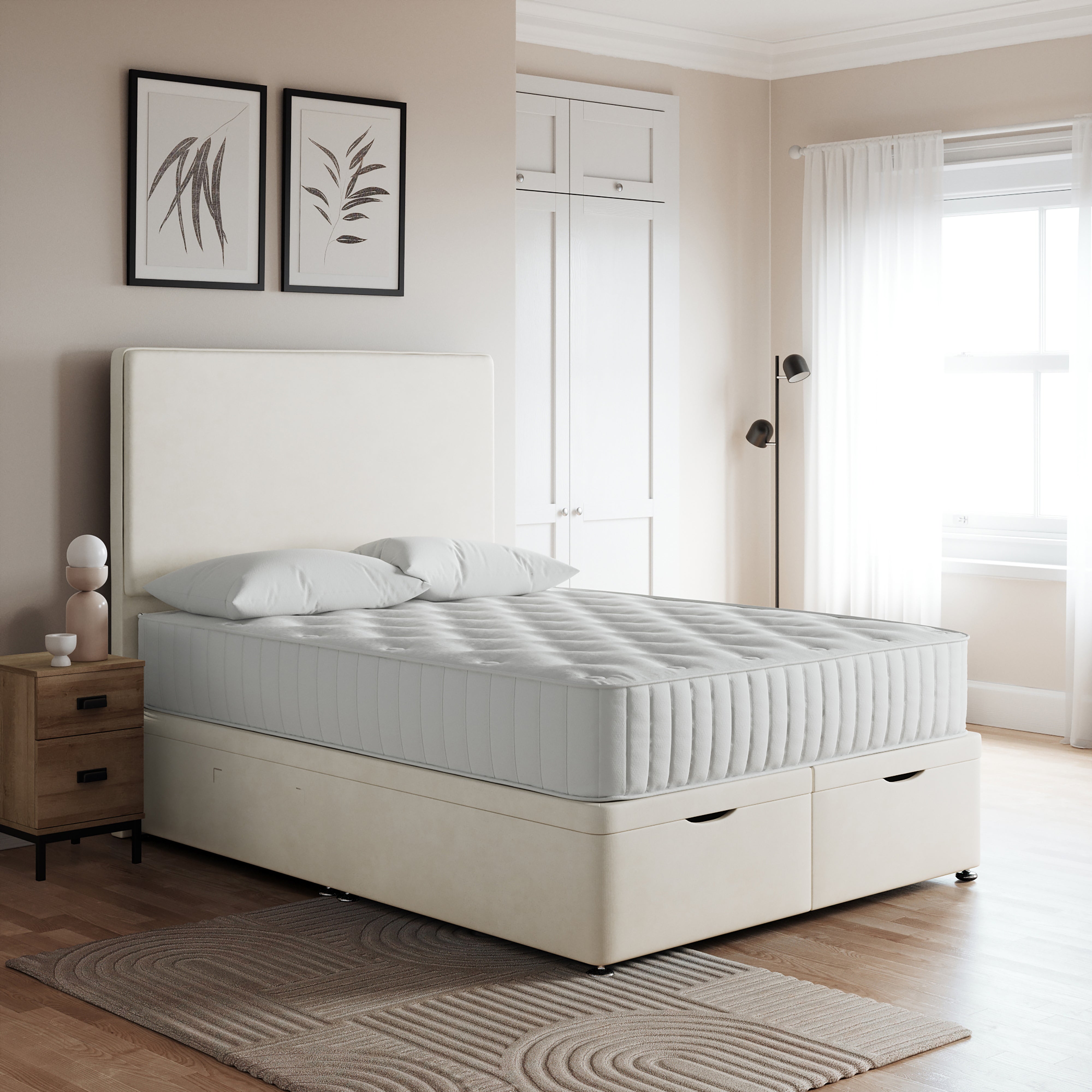 Everyday End Ottoman Bed Frame Chenille Cream