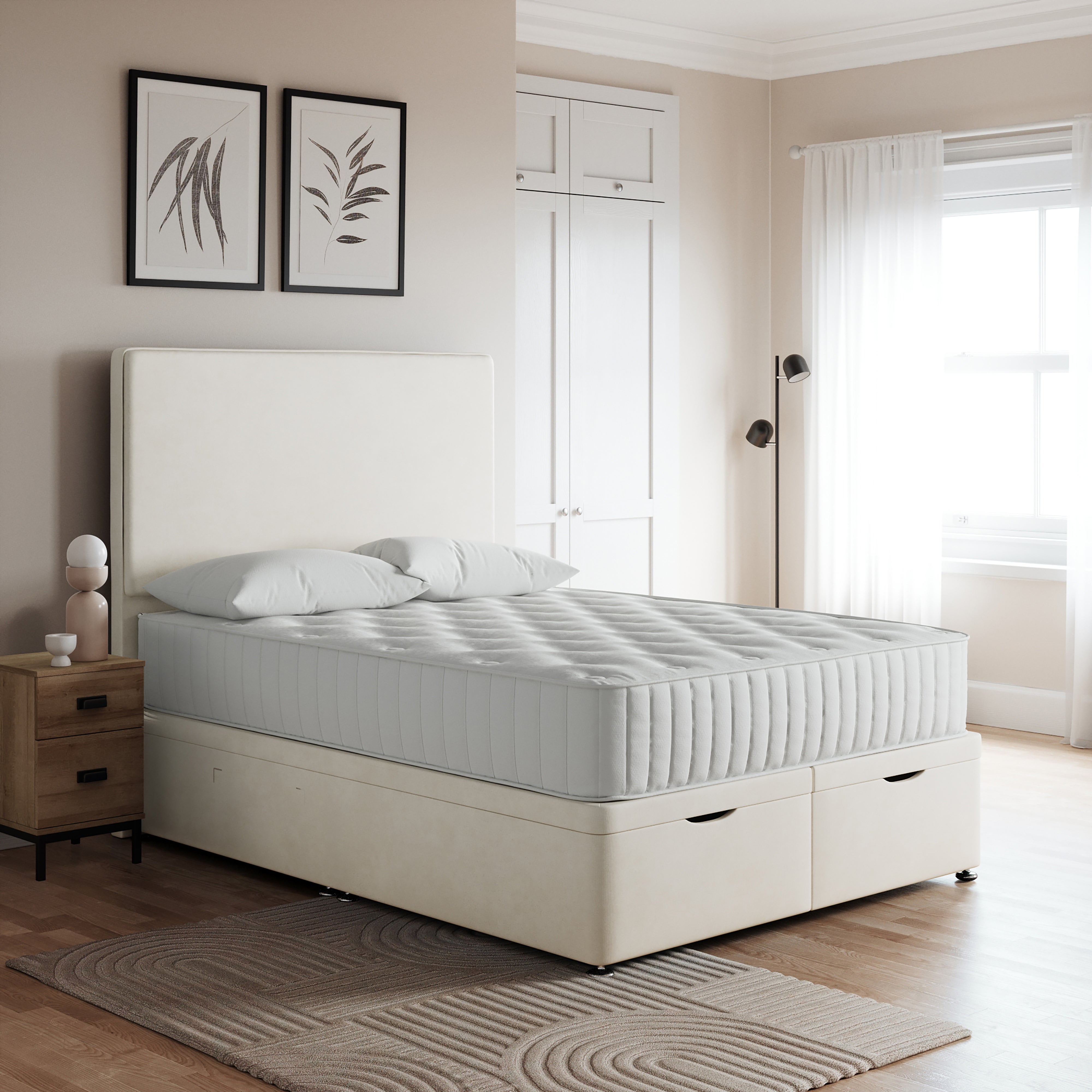 Everyday End Opening Ottoman Bed Frame Chenille Cream