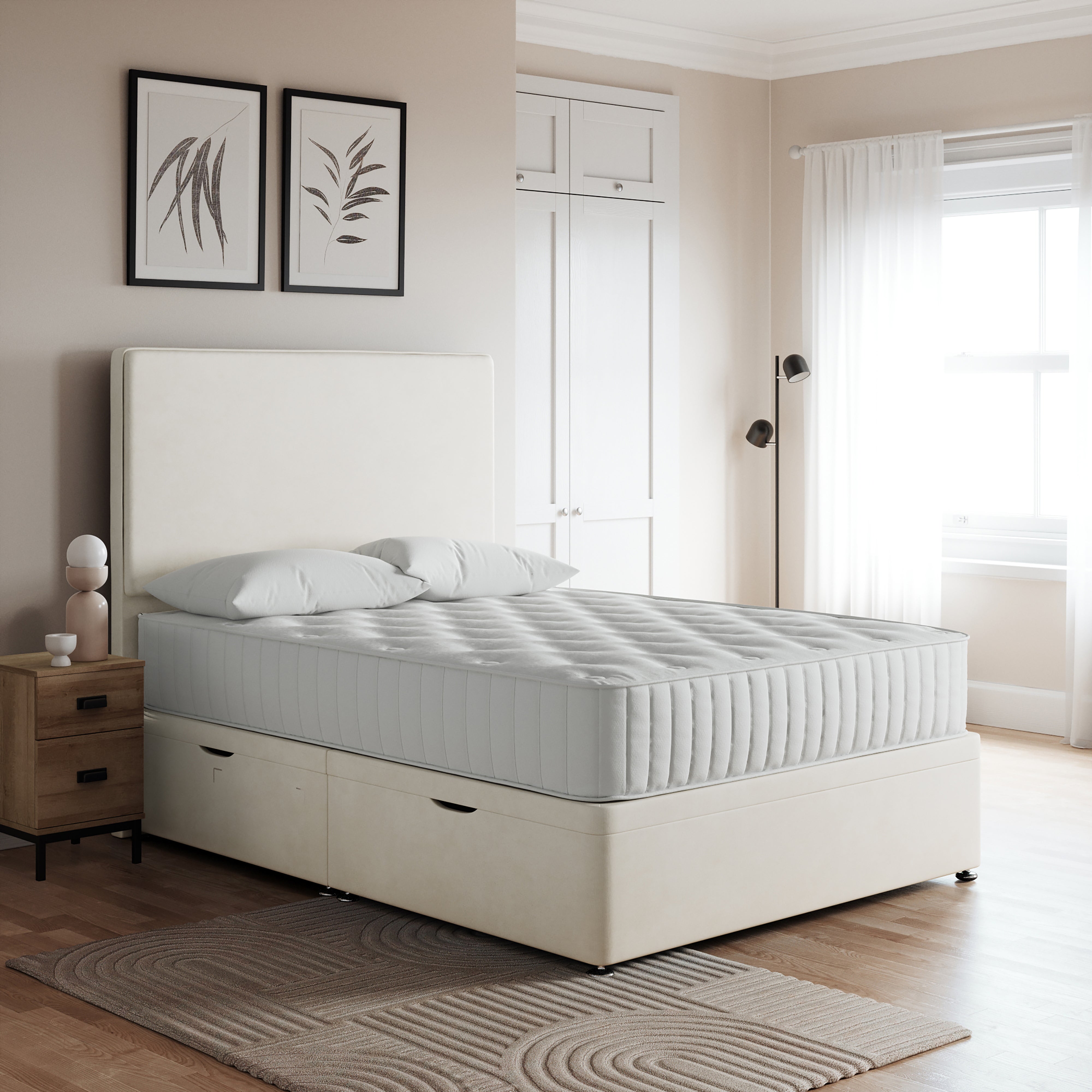 Everyday Side Ottoman Bed Frame Chenille Cream