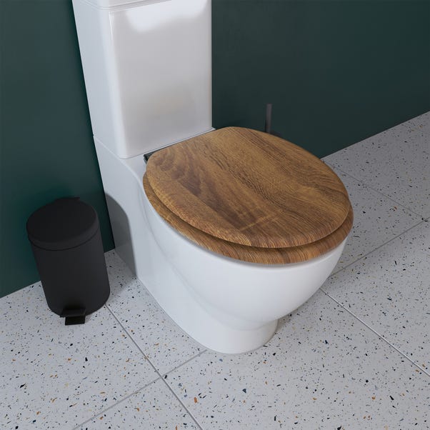 Croydex Ontario Teak Effect Flexi Fix Oval Toilet Seat image 1 of 8