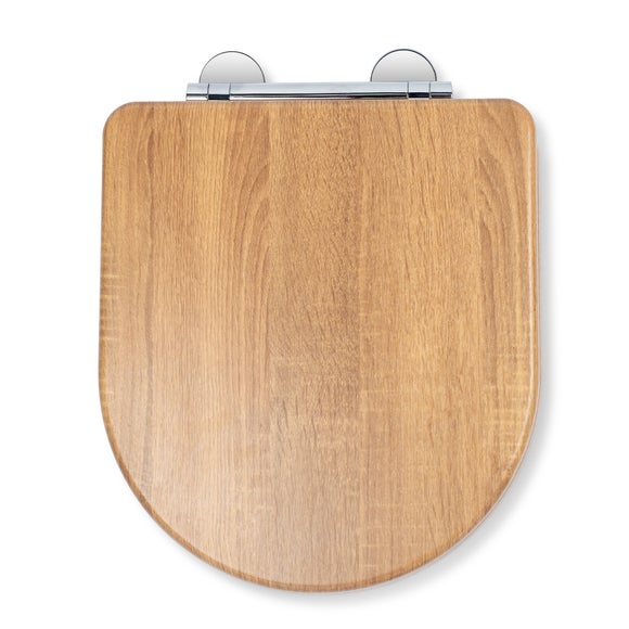 Croydex Levico Oak Effect Flexi Fix D Shape Toilet Seat | Dunelm