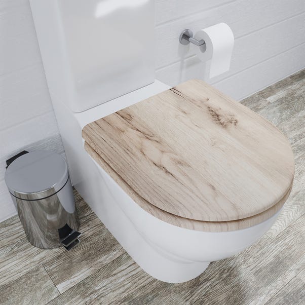 Croydex Verese Grey Oak Effect Flexi Fix D Shape Toilet Seat image 1 of 6