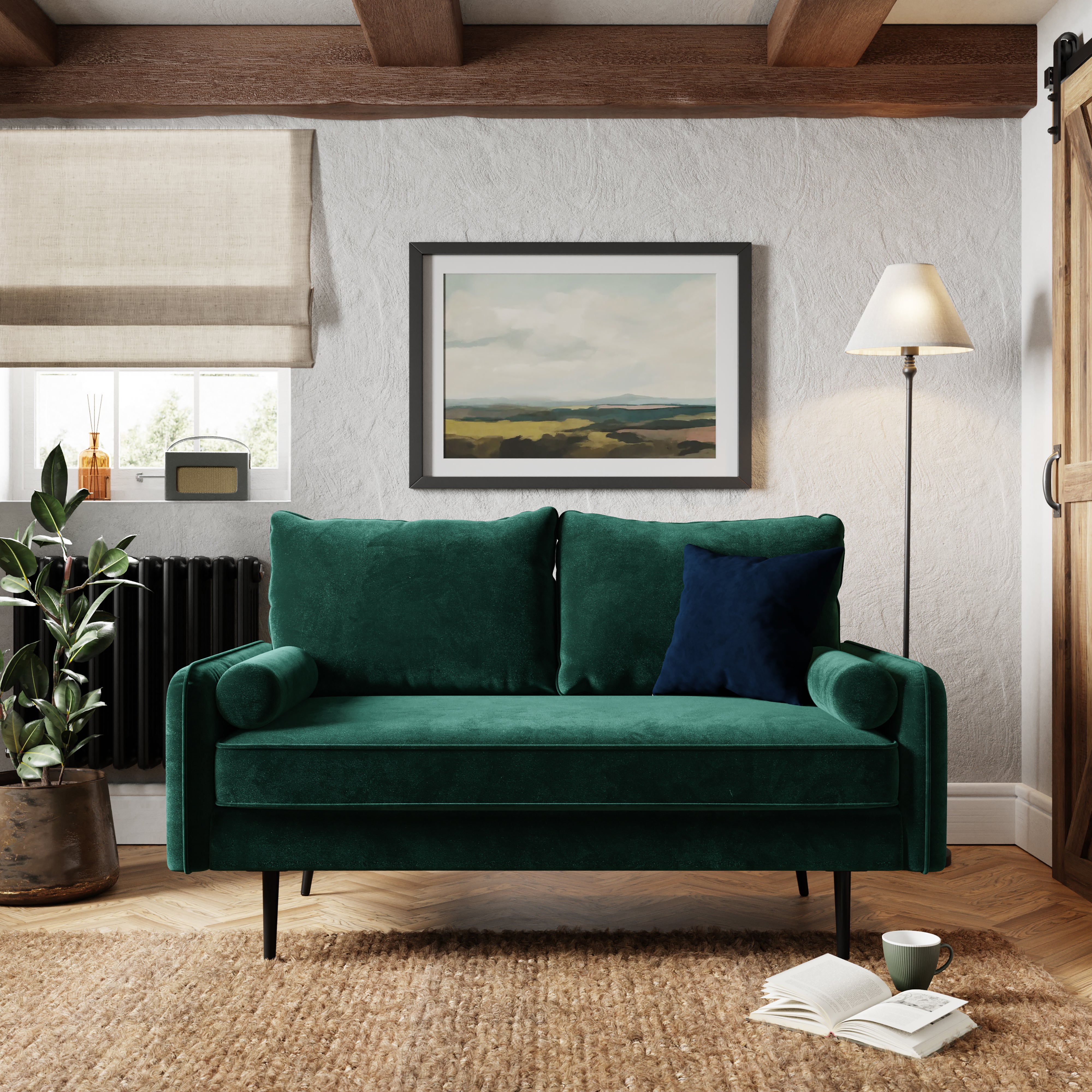 Cassie Velvet 2 Seater Sofa In A Box Bottle Green