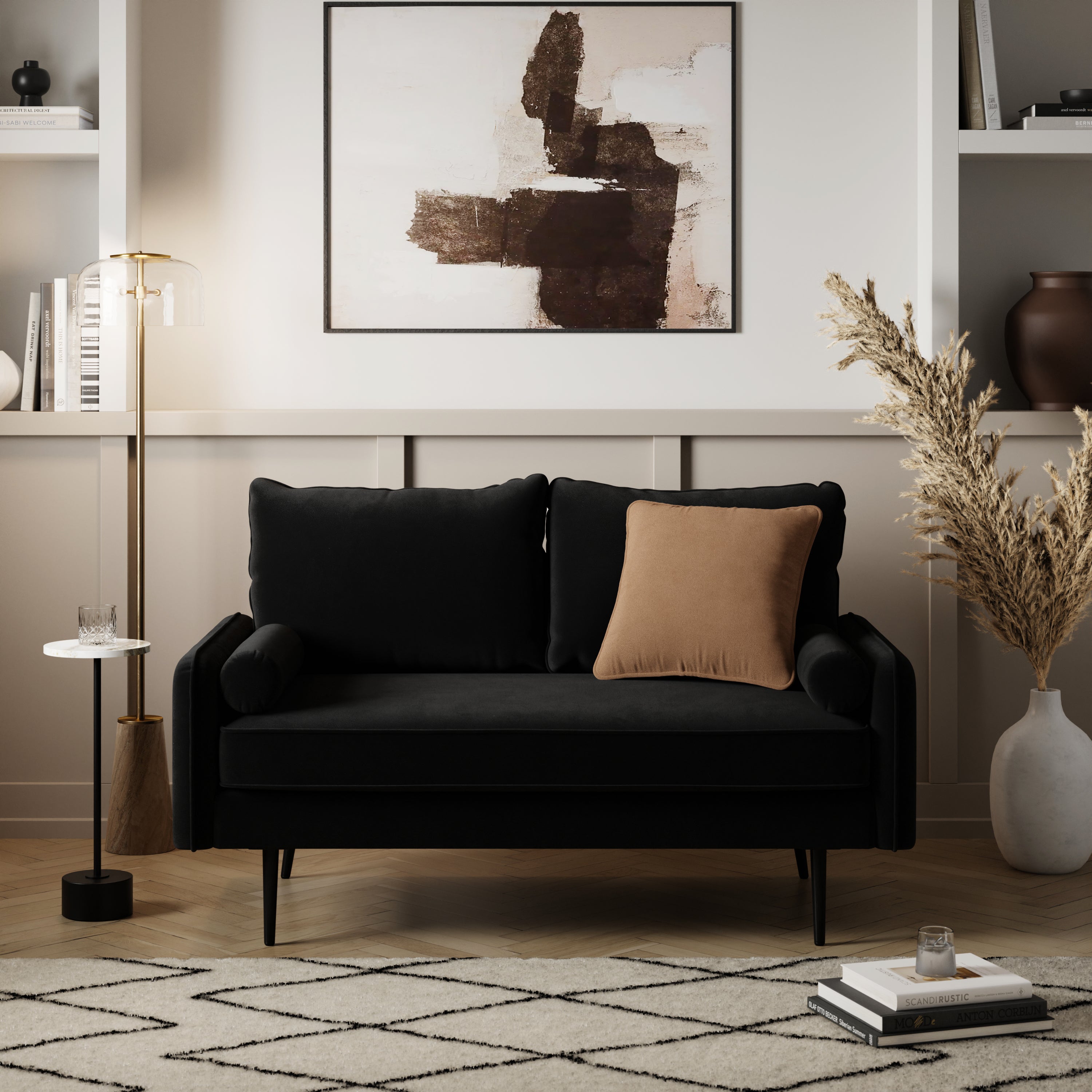 Cassie Velvet 2 Seater Sofa In A Box Black