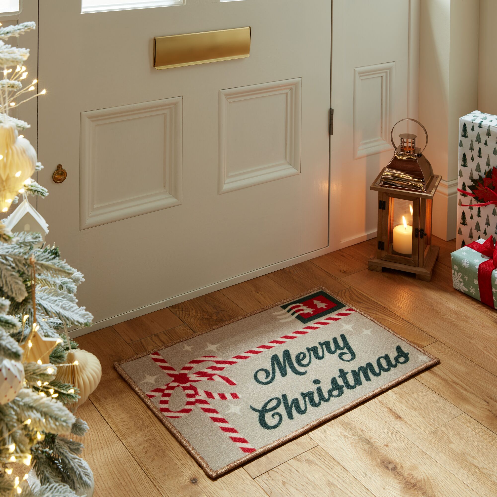 Christmas Letter Washable Indoor Doormat Natural