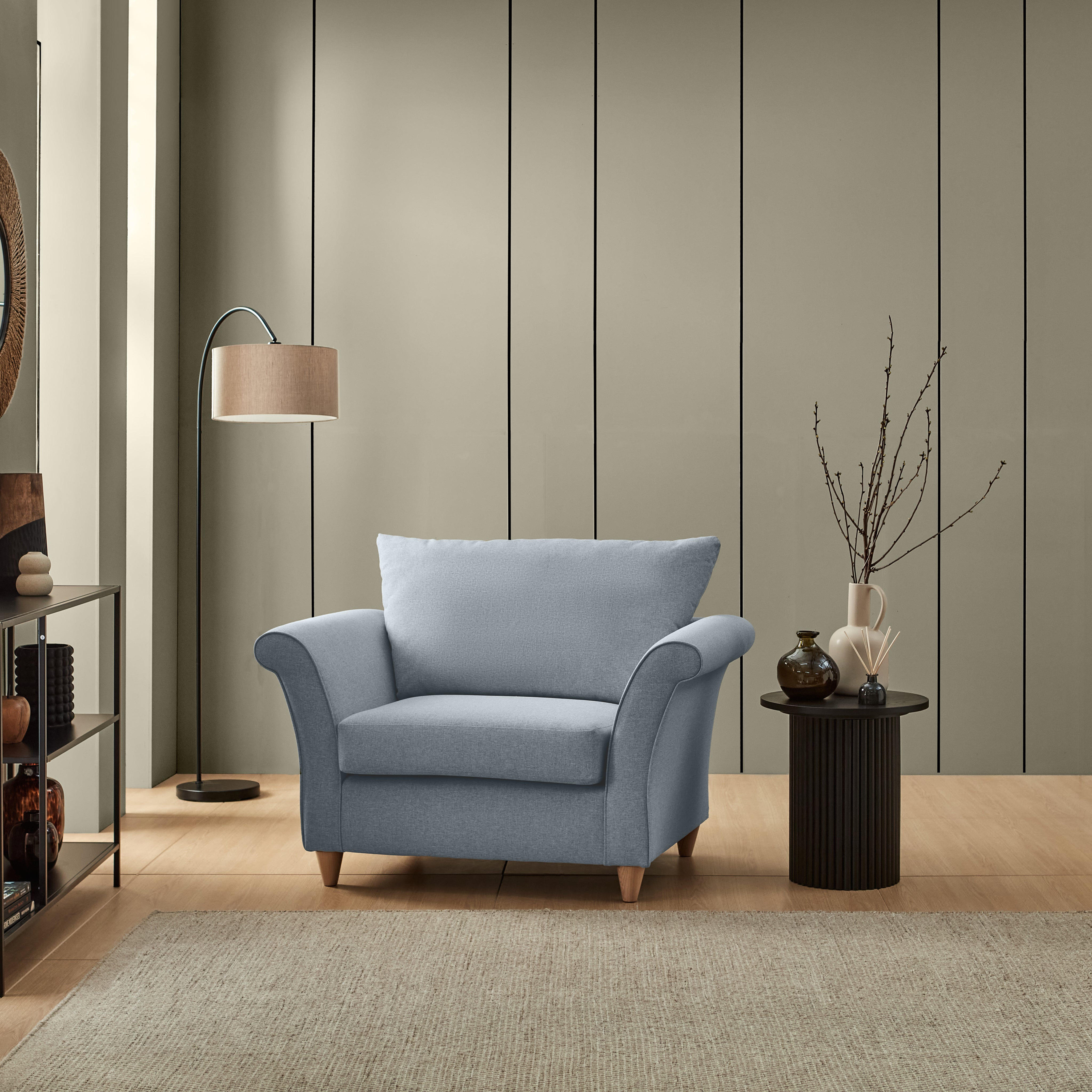 Dixie Armchair, Soft Texture Fabric Denim