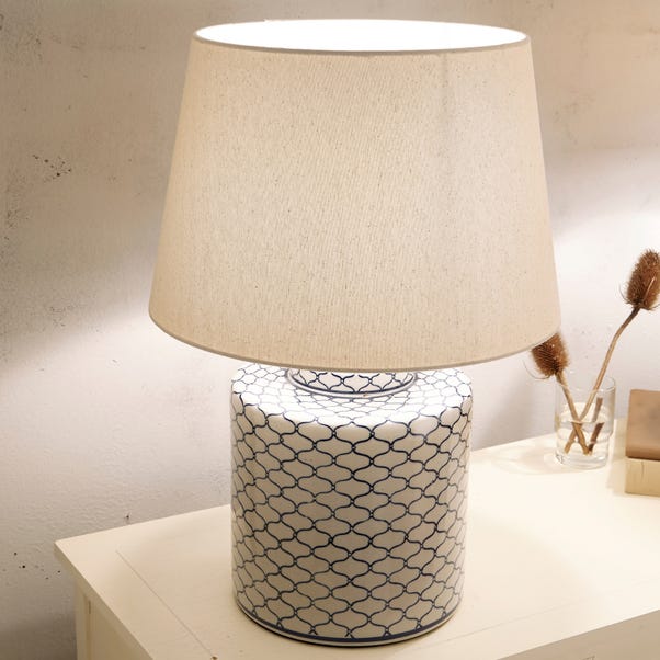 Demetri Grey and Blue Detail Ceramic Table Lamp image 1 of 4