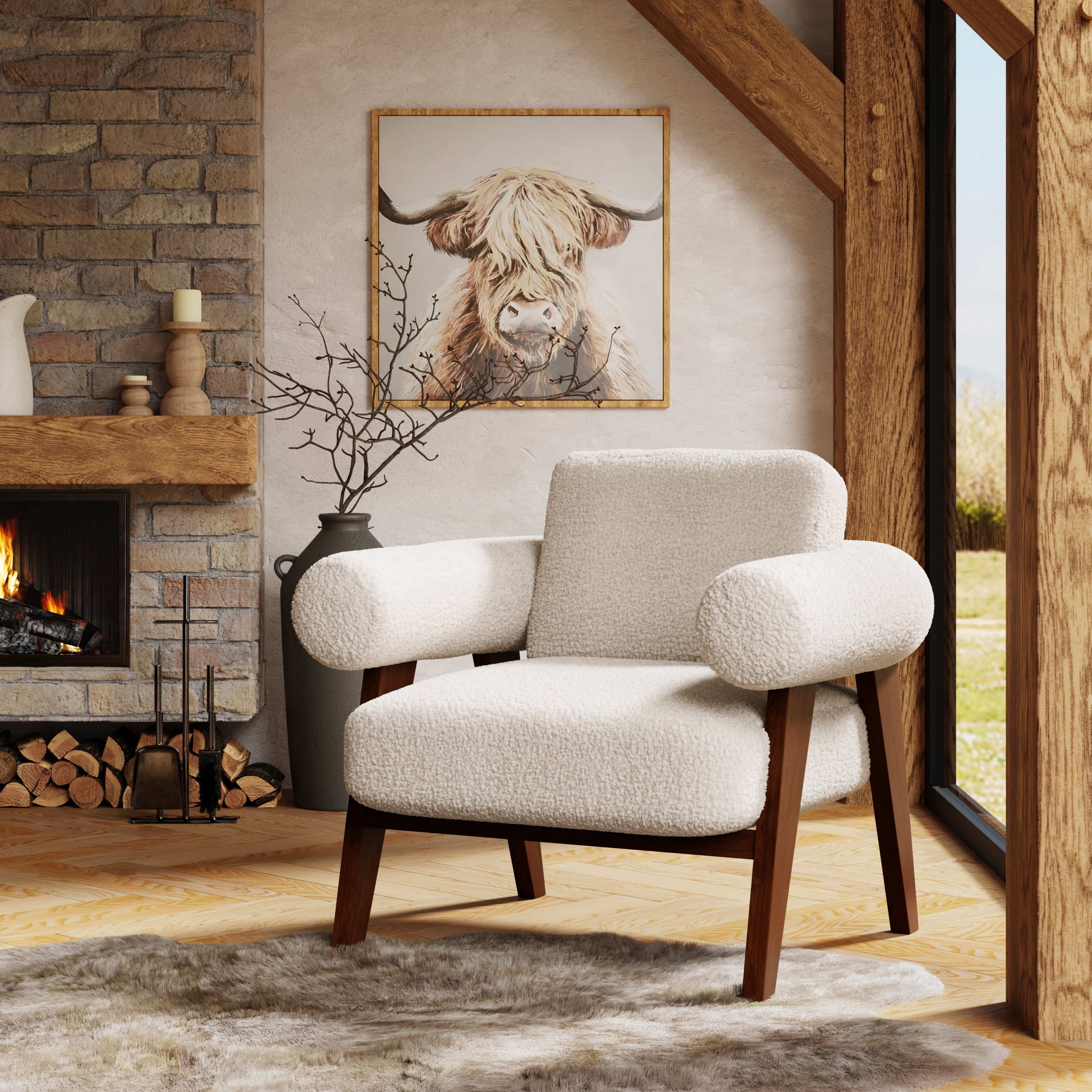 Brynn Cream Borg Accent Chair Cream