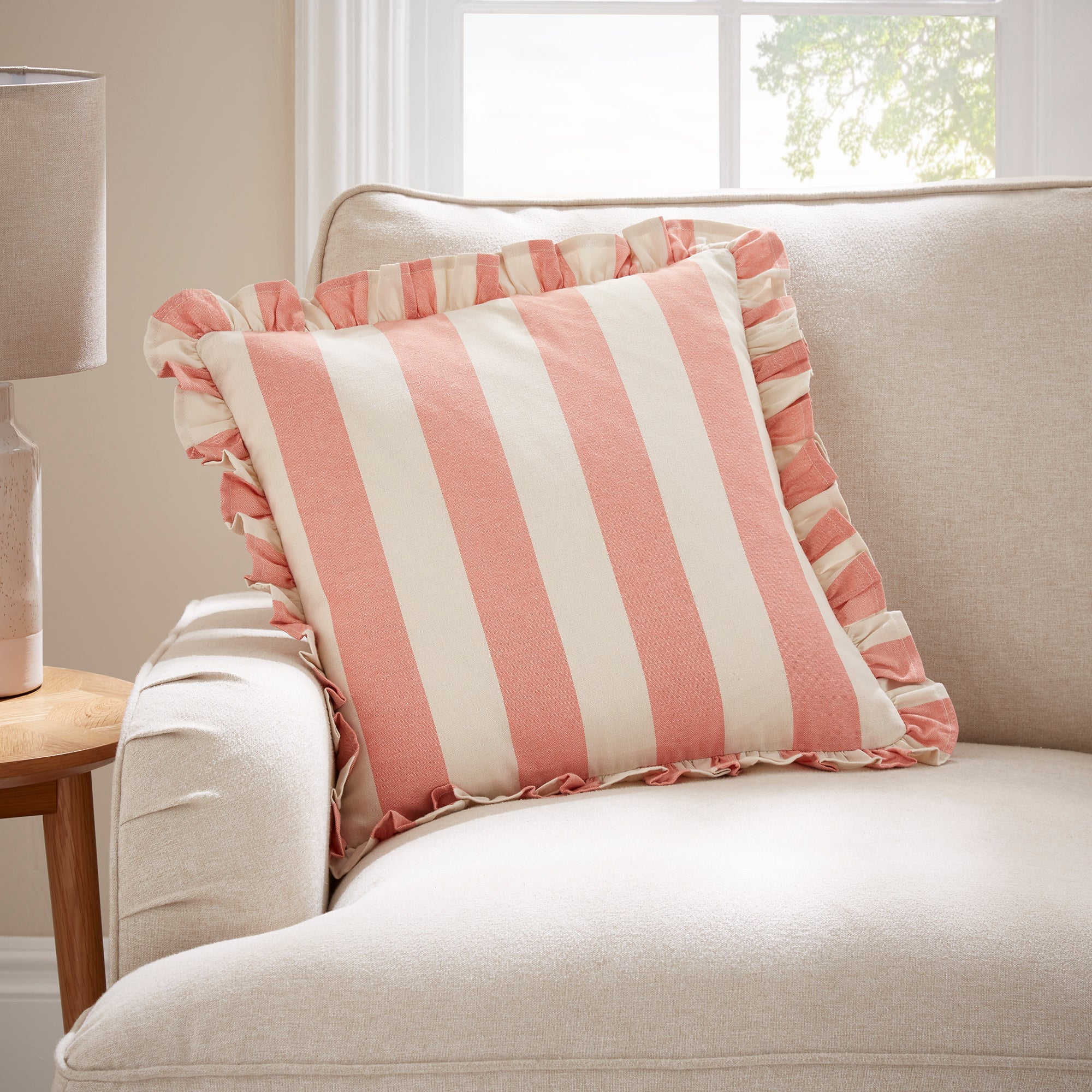 Linford Wide Stripe Square Cushion Coral