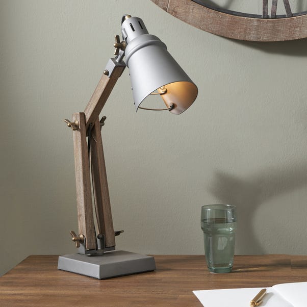 Lincoln Wood and Grey Metal Table Task Lamp image 1 of 3