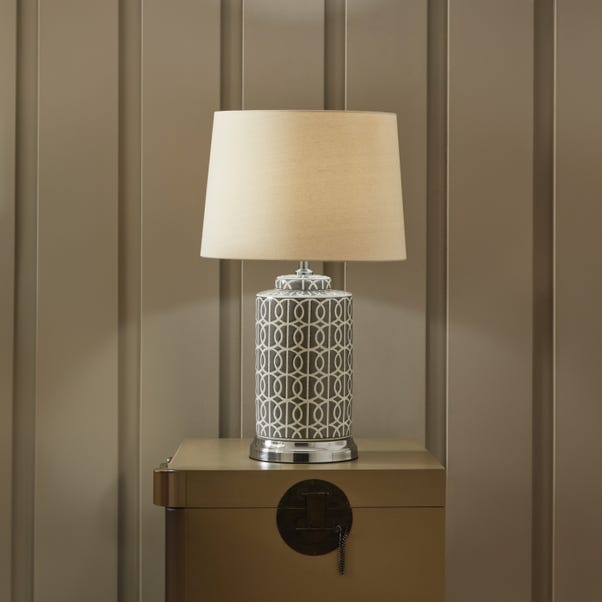 Aris Grey and White Geo Pattern Table Lamp image 1 of 3
