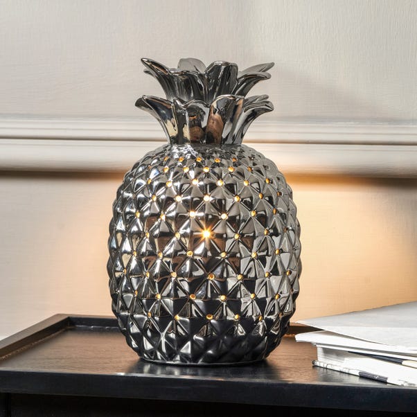 Pina Metallic Silver Ceramic Pineapple Table Lamp image 1 of 4