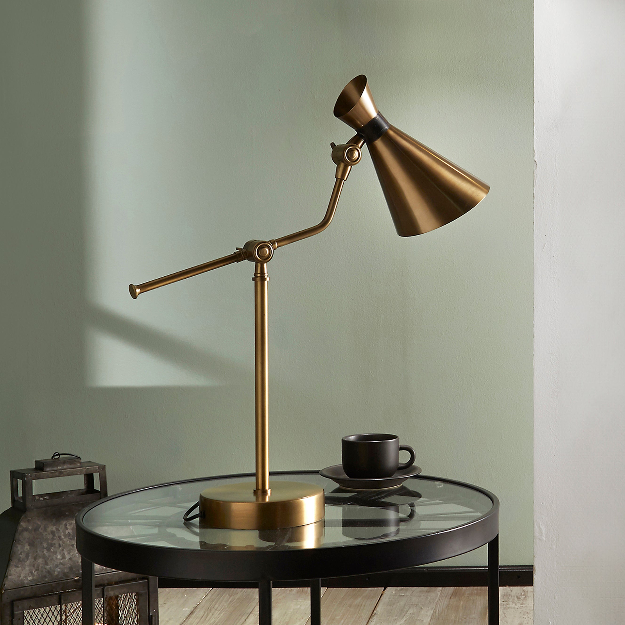 Wendell Antique Brass Metal Conical Table Lamp