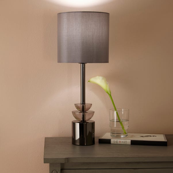 Arran Smoke Glass and Pewter Small Table Lamp image 1 of 2