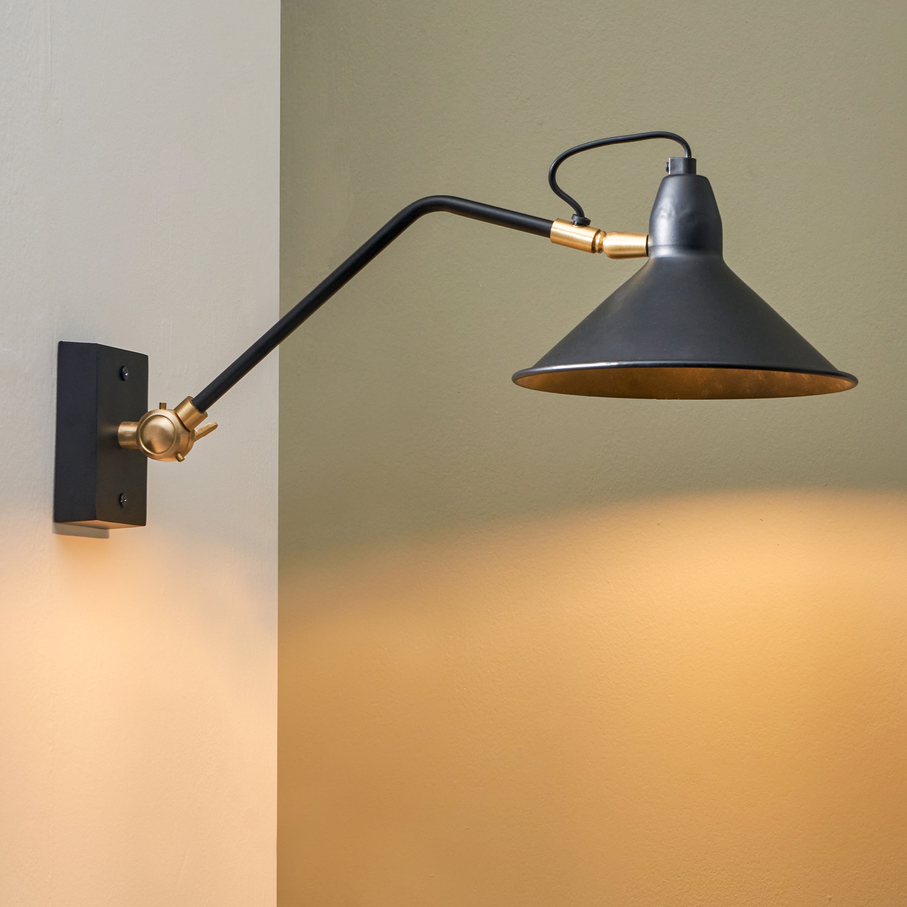 Canton Matt Black And Brass Metal Cone Wall Light Black